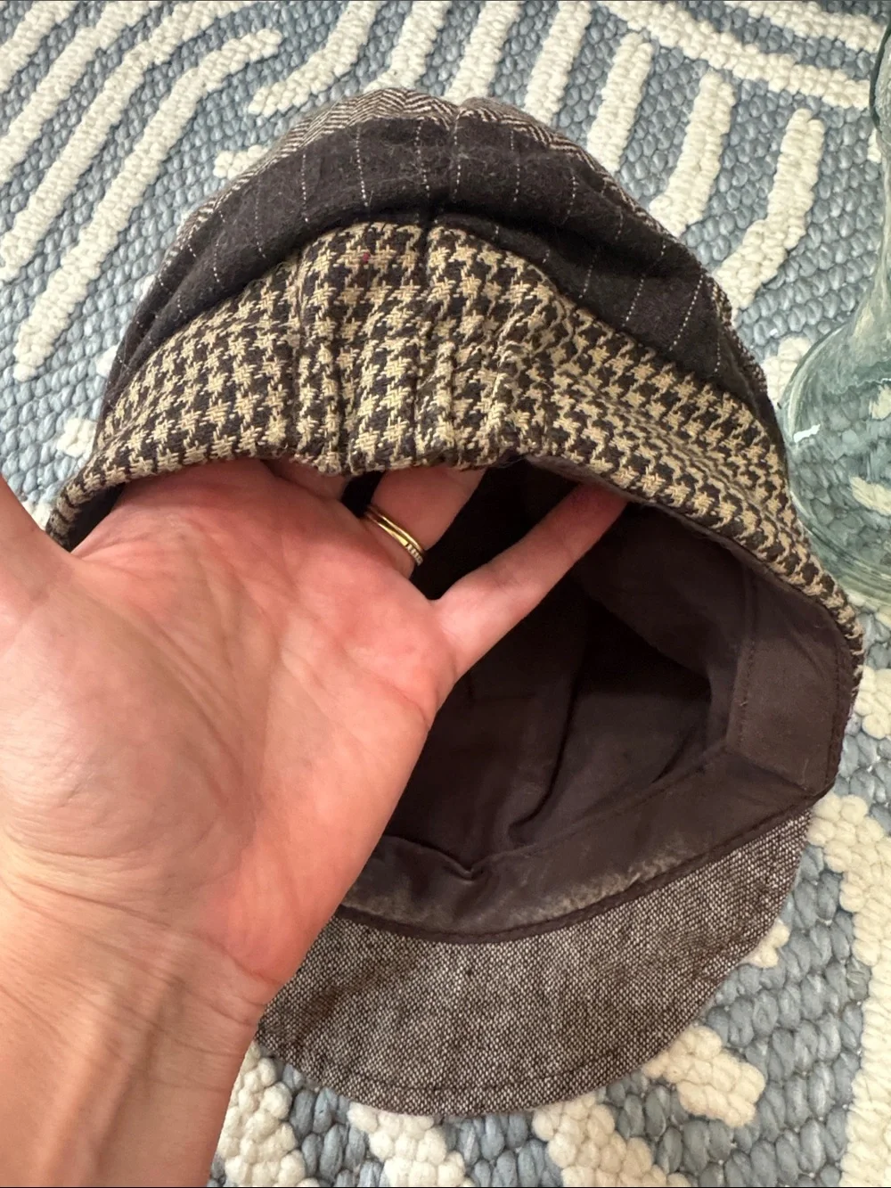 Vintage Y2K Brown Patchwork Newsboy Hat Baker Boy Cap M/L
